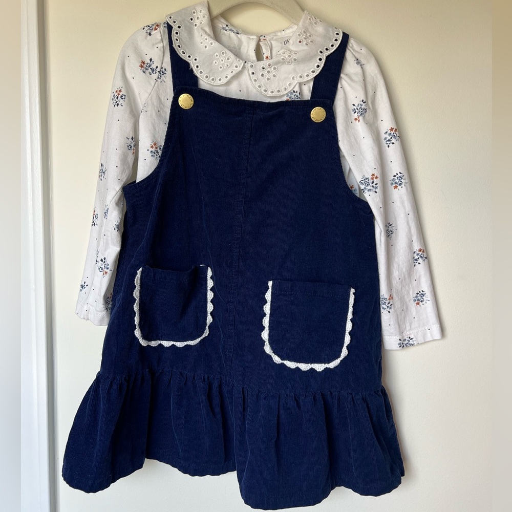 Little Me Navy Corduroy and White Eyelet Collar Dress - Girls 4T